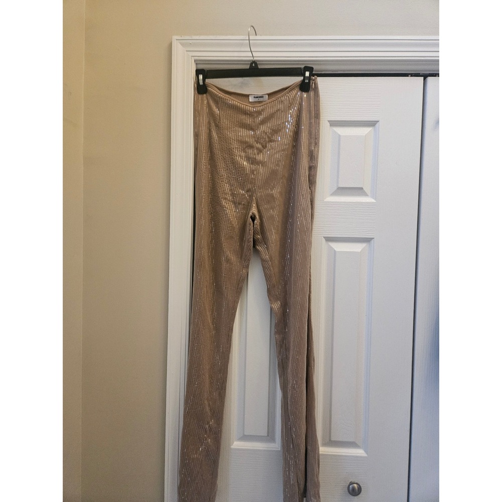 Rumored Womens Sequin Pants Champagne Gold Slim Leg Side Zip Party Size 4